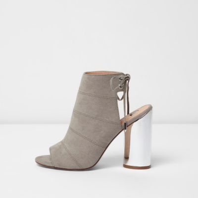 Grey metallic heel shoe boots